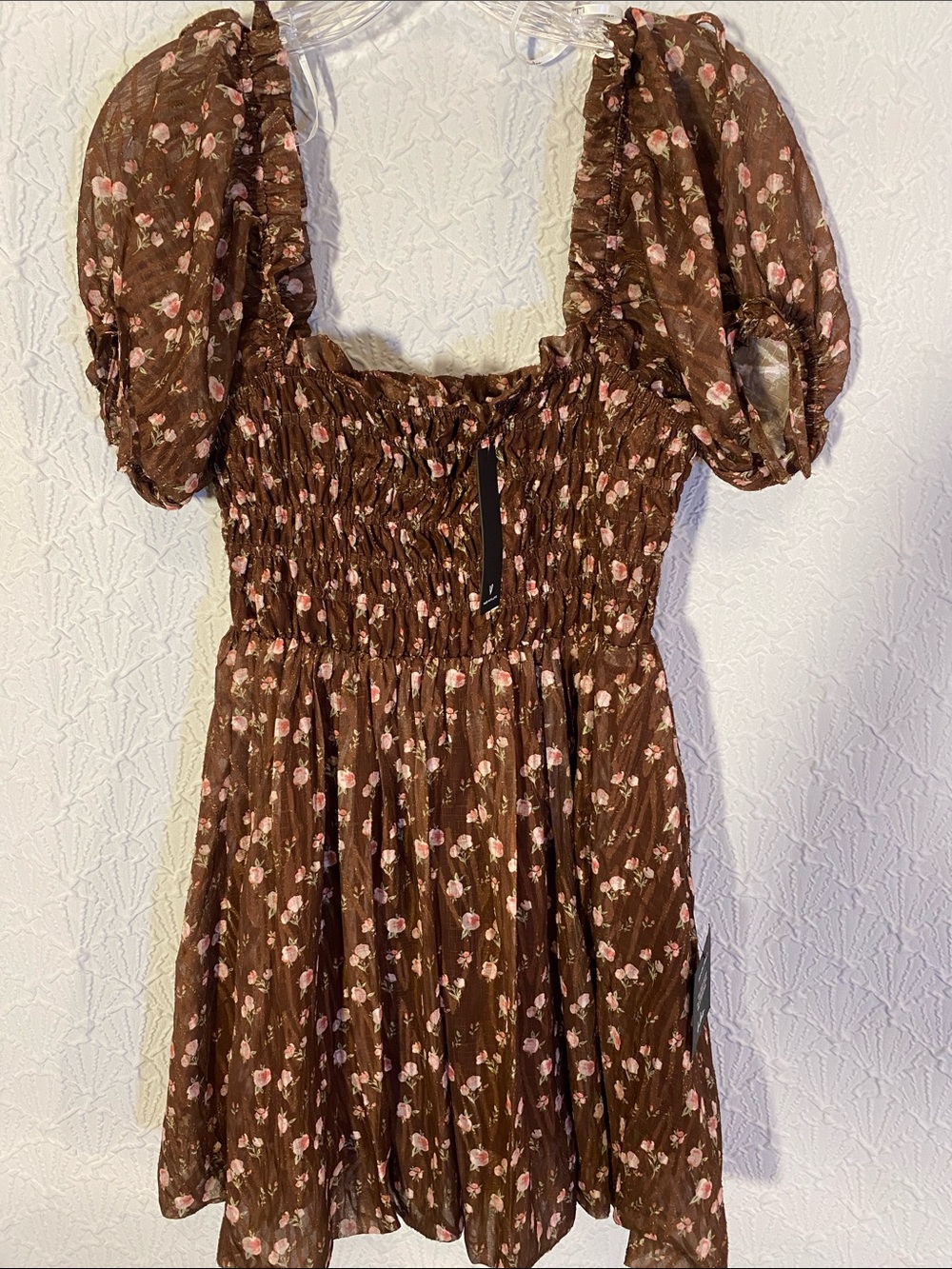 Lulu's Brown Floral Smocked Mini Dress